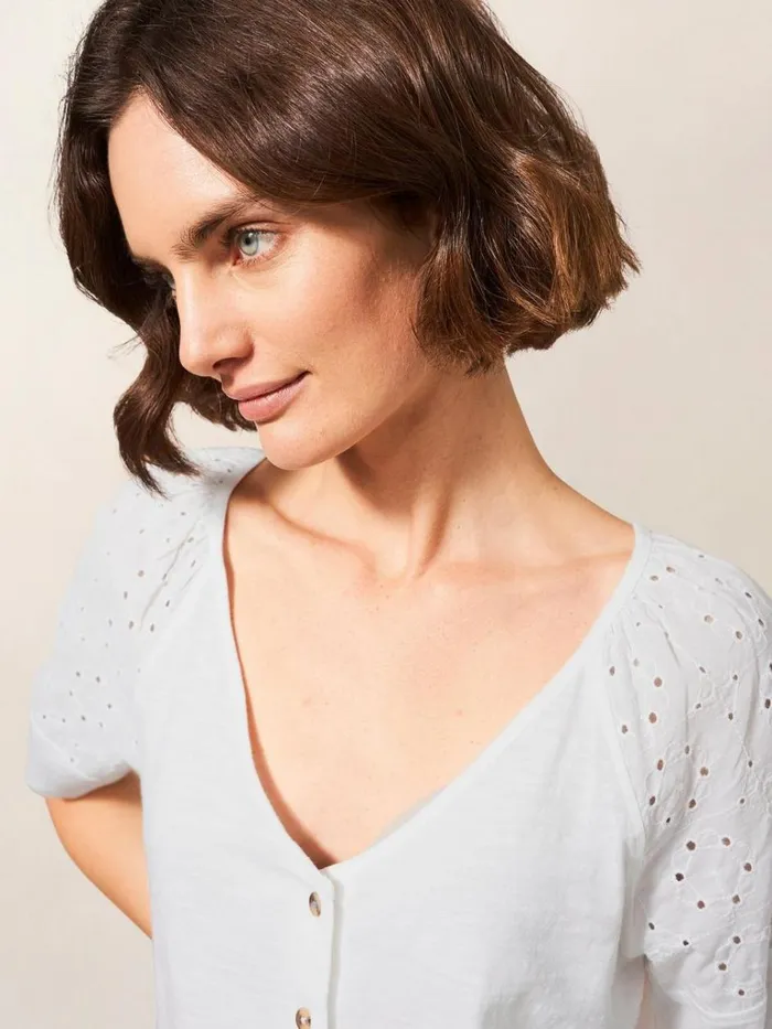 Women SHIRTS and BLOUSES White Stuff BRODERIE MIX TWO WAY TOP Brilliant White