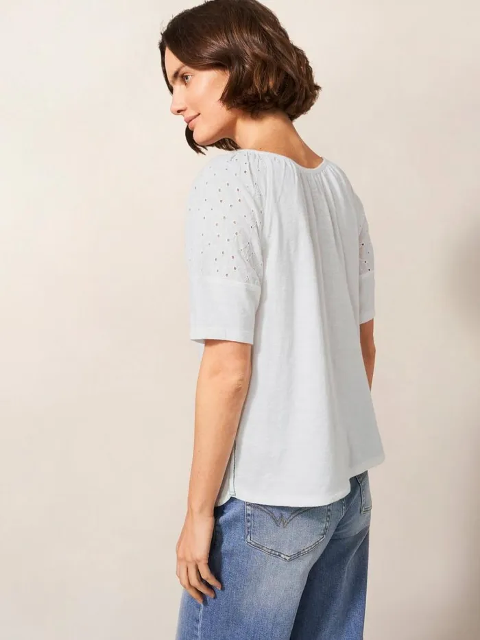 Women SHIRTS and BLOUSES White Stuff BRODERIE MIX TWO WAY TOP Brilliant White