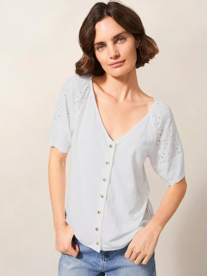 Women SHIRTS and BLOUSES White Stuff BRODERIE MIX TWO WAY TOP Brilliant White