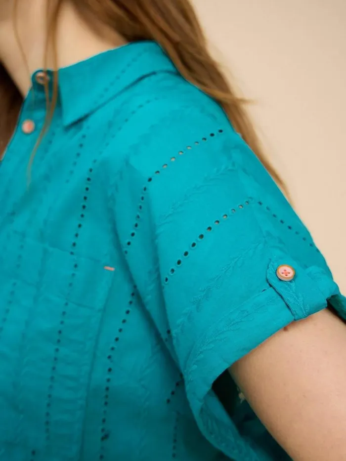 Women SHIRTS and BLOUSES White Stuff Ellie Cotton Broderie Shirt Bright Teal