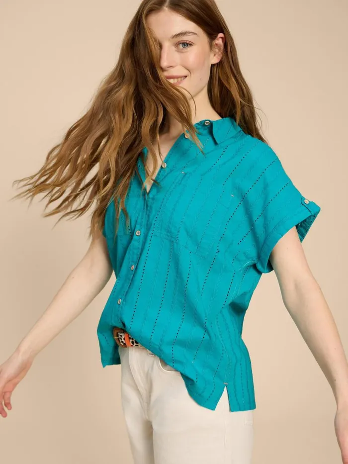 Women SHIRTS and BLOUSES White Stuff Ellie Cotton Broderie Shirt Bright Teal
