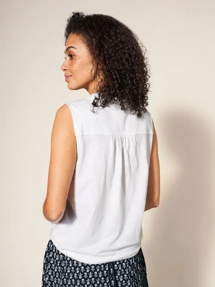 Women SHIRTS and BLOUSES White Stuff Flowing Grasses Sleeveless Jersey Shirt Brilliant White