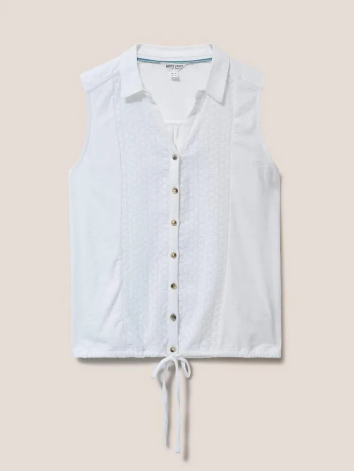 Women SHIRTS and BLOUSES White Stuff Flowing Grasses Sleeveless Jersey Shirt Brilliant White