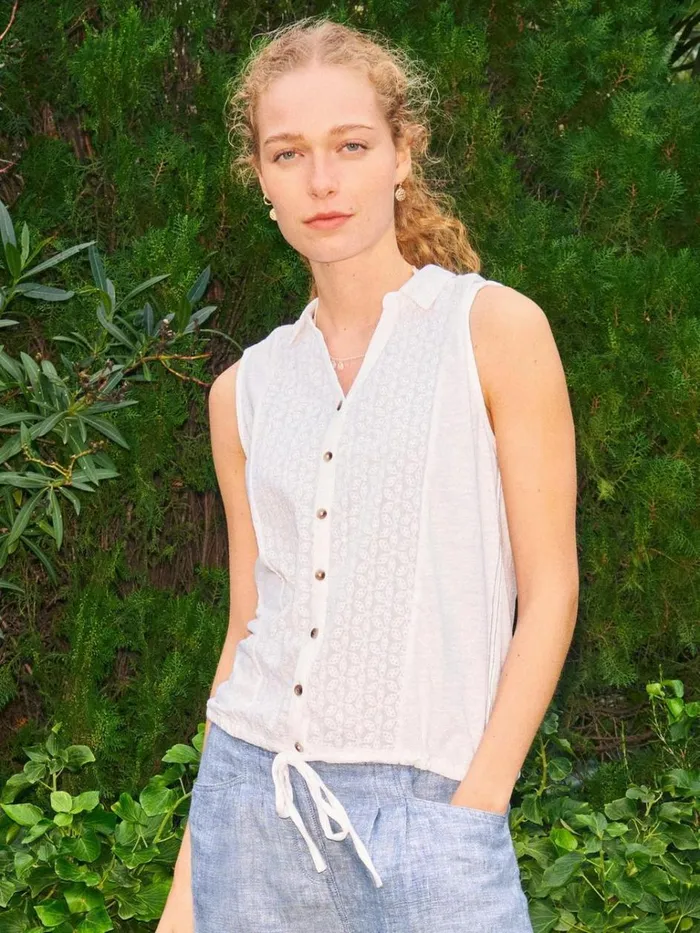 Women SHIRTS and BLOUSES White Stuff Flowing Grasses Sleeveless Jersey Shirt Brilliant White