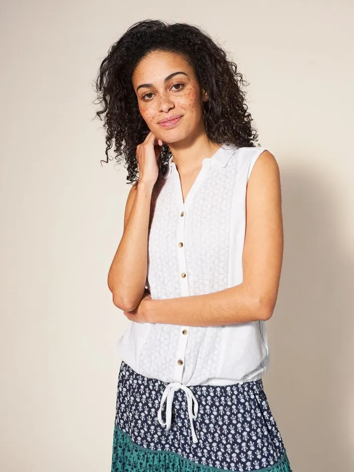 Women SHIRTS and BLOUSES White Stuff Flowing Grasses Sleeveless Jersey Shirt Brilliant White