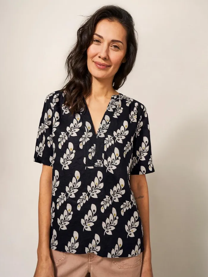 Women SHIRTS and BLOUSES White Stuff June Linen Top Black Multi Women SHIRTS and BLOUSES White Stuff June Linen Top Black Multi
