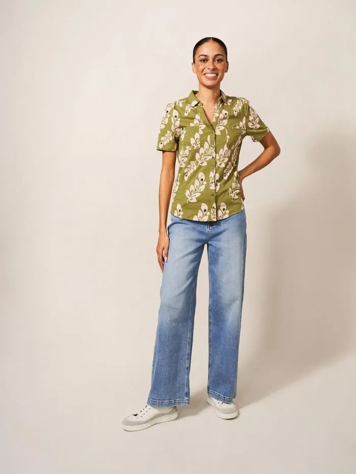 Women SHIRTS and BLOUSES White Stuff Penny Pocket Cotton Jersey Shirt Green Print