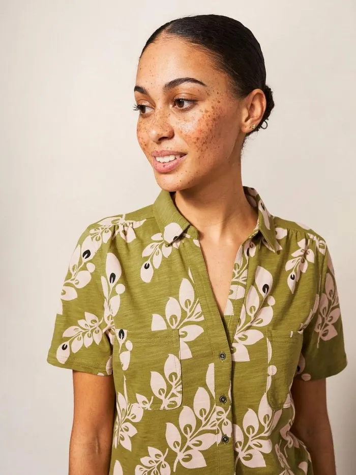 Women SHIRTS and BLOUSES White Stuff Penny Pocket Cotton Jersey Shirt Green Print