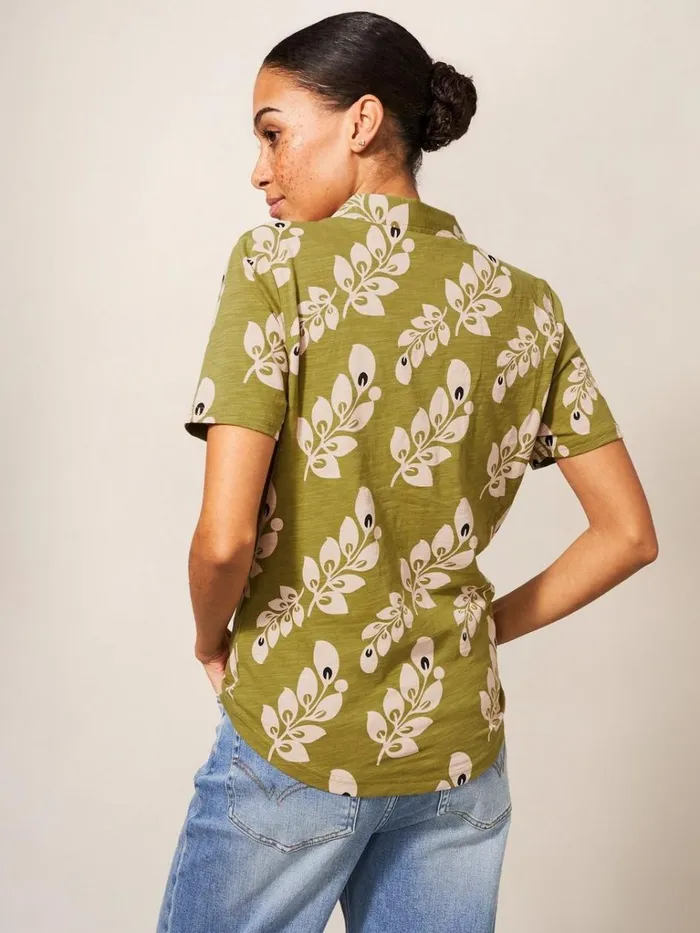 Women SHIRTS and BLOUSES White Stuff Penny Pocket Cotton Jersey Shirt Green Print