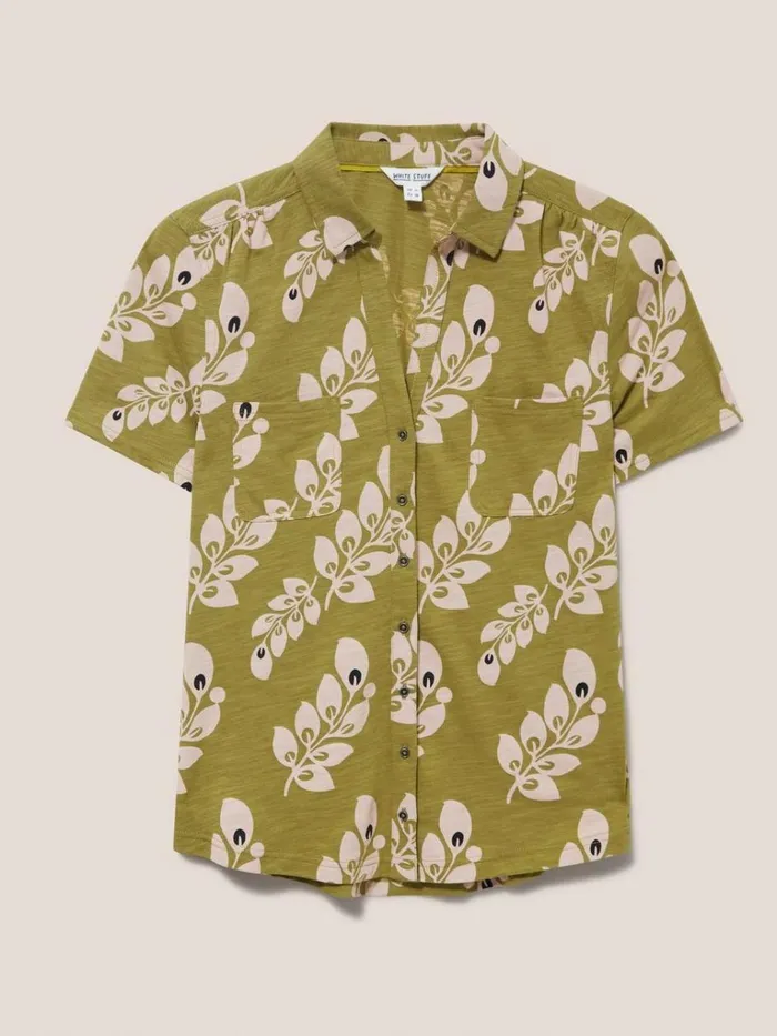 Women SHIRTS and BLOUSES White Stuff Penny Pocket Cotton Jersey Shirt Green Print