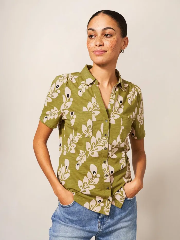 Women SHIRTS and BLOUSES White Stuff Penny Pocket Cotton Jersey Shirt Green Print