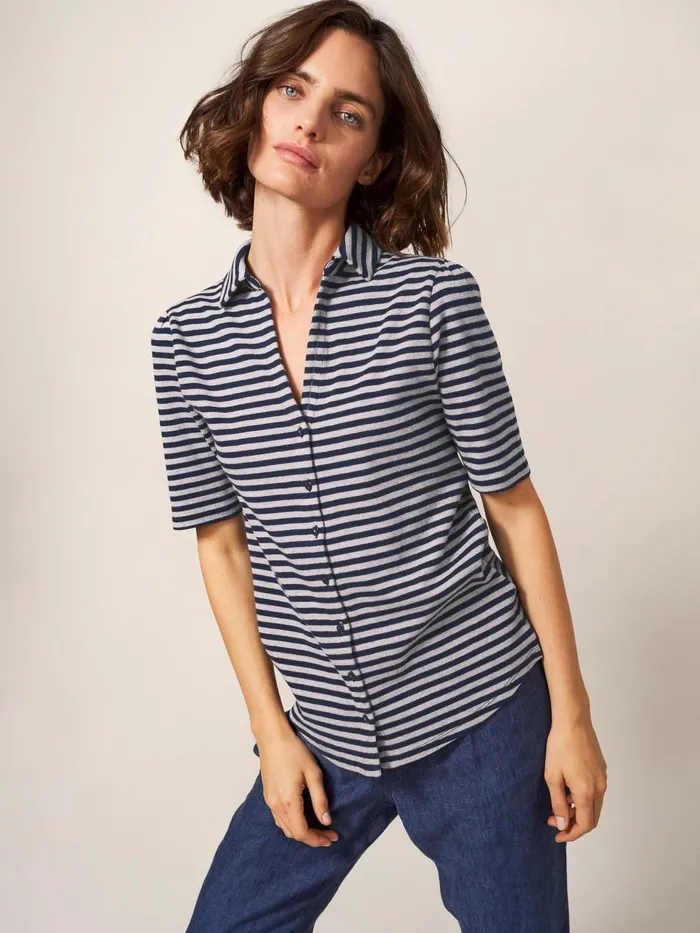 Women SHIRTS and BLOUSES White Stuff Rosie Rib Half Sleeve Navy Multi Women SHIRTS and BLOUSES White Stuff Rosie Rib Half Sleeve Navy Multi