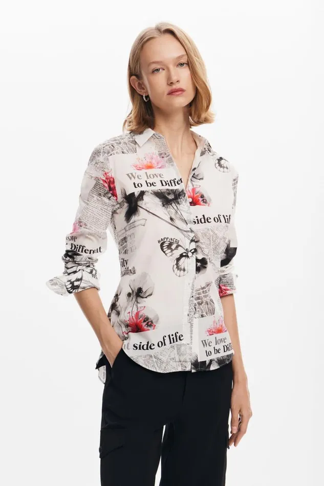 Women Shirts And Blouses Desigual Floral Text Shirt