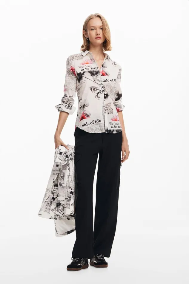Women Shirts And Blouses Desigual Floral Text Shirt