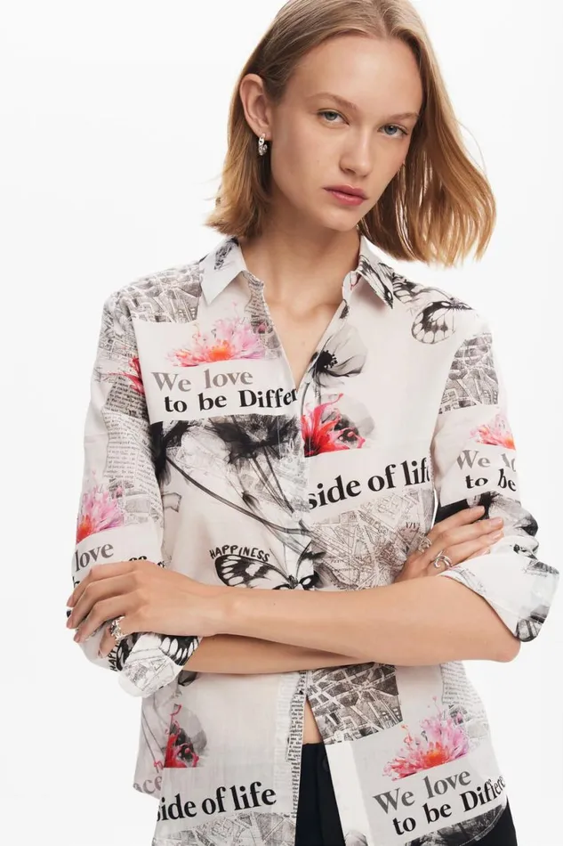 Women Shirts And Blouses Desigual Floral Text Shirt