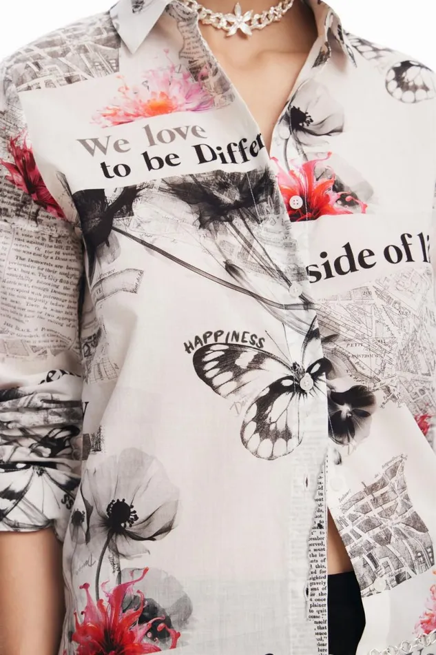 Women Shirts And Blouses Desigual Floral Text Shirt