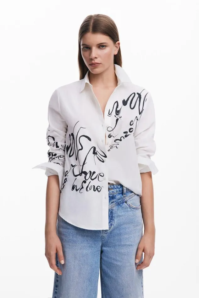 Women Shirts And Blouses Desigual Ink Letter Shirt