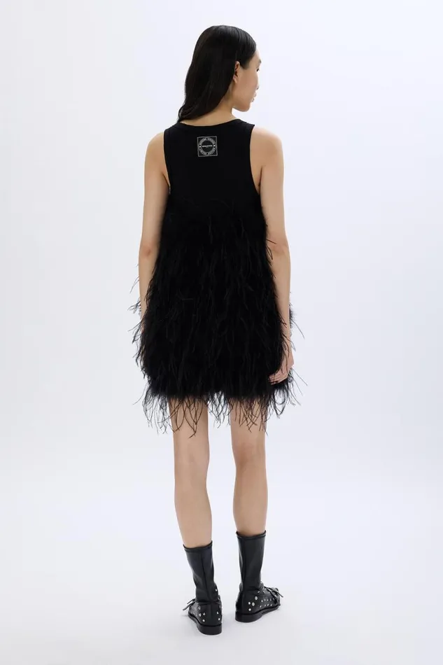 Women Short Dress In Jersey And Feathers Black Black Sonia Rykiel Short Dresses