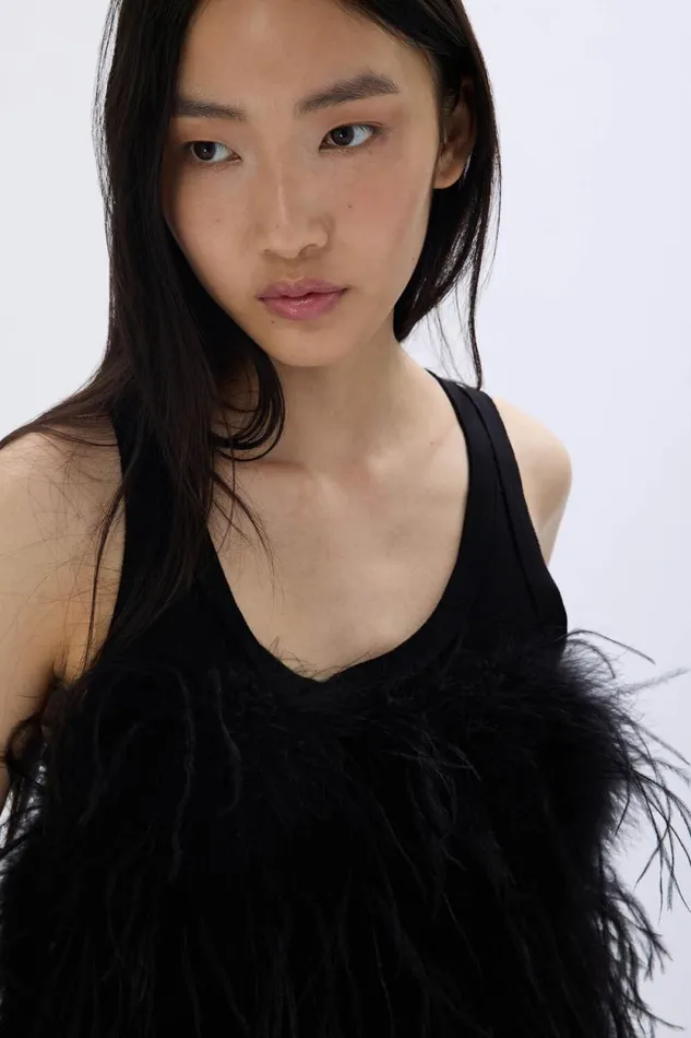 Women Short Dress In Jersey And Feathers Black Black Sonia Rykiel Short Dresses