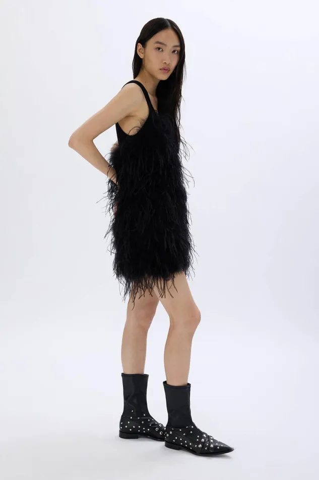 Women Short Dress In Jersey And Feathers Black Black Sonia Rykiel Short Dresses