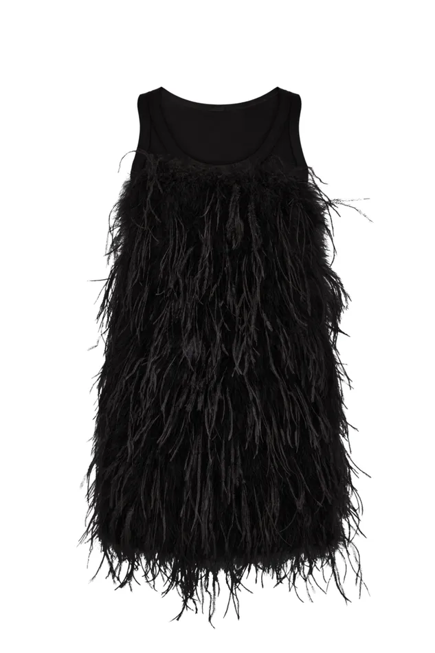 Women Short Dress In Jersey And Feathers Black Black Sonia Rykiel Short Dresses