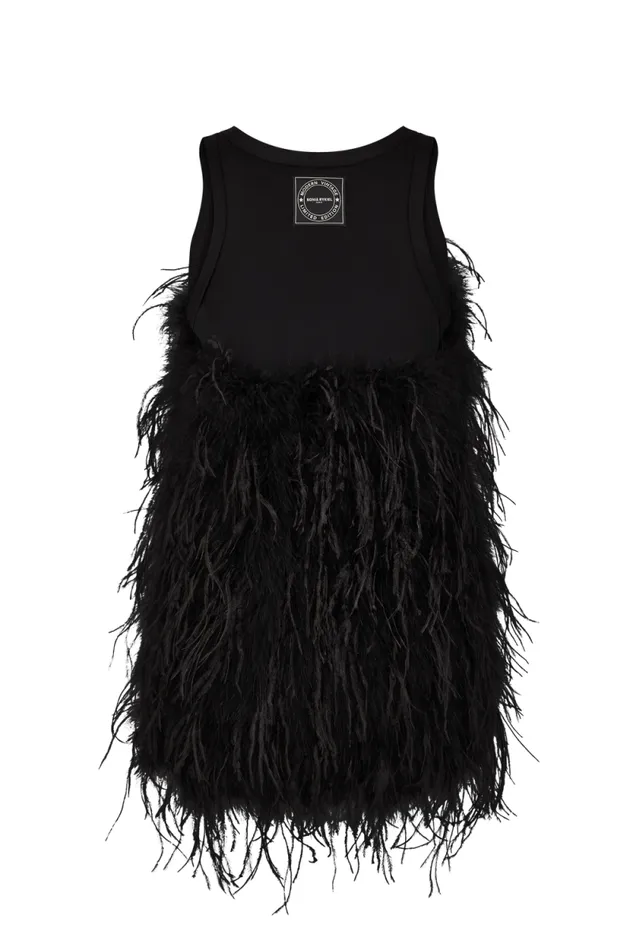 Women Short Dress In Jersey And Feathers Black Black Sonia Rykiel Short Dresses
