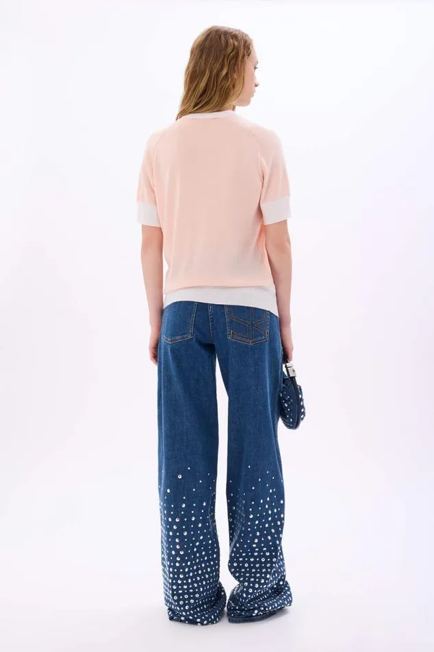 Women Shortsleeve Pin Sweater Peach Beige Sonia Rykiel Sweaters