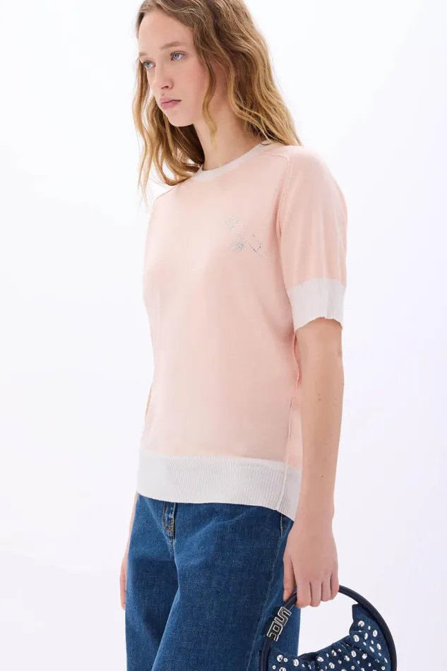 Women Shortsleeve Pin Sweater Peach Beige Sonia Rykiel Sweaters