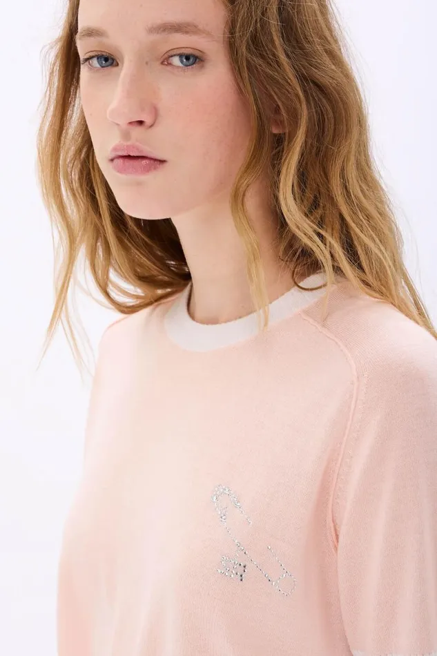 Women Shortsleeve Pin Sweater Peach Beige Sonia Rykiel Sweaters