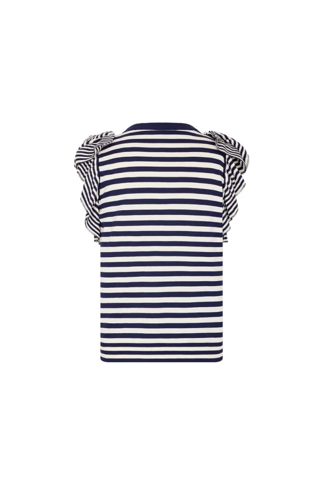Women Shortsleeve Striped Sweater With Ruffles Striped Whiteblue Multi Sonia Rykiel Sweaters