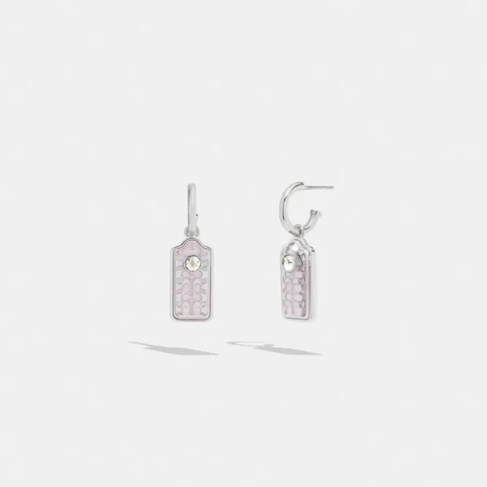 Women Signature Hangtag Huggie Earrings Silverlilac Coach Jewelry