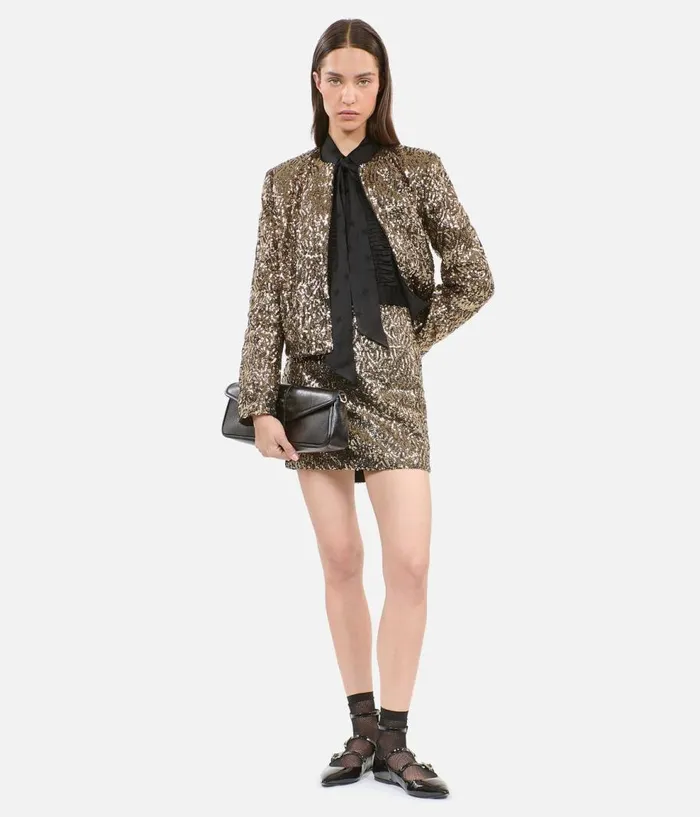 Women Skirts and Shorts THE KOOPLES Short Golden Sequined Skirt