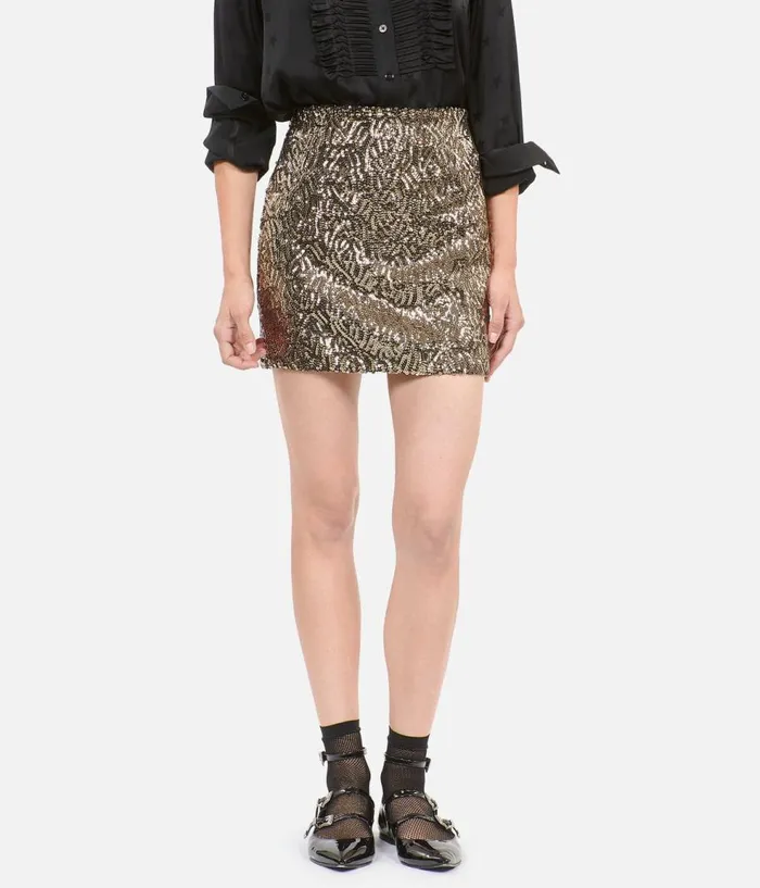 Women Skirts and Shorts THE KOOPLES Short Golden Sequined Skirt Women Skirts and Shorts THE KOOPLES Short Golden Sequined Skirt