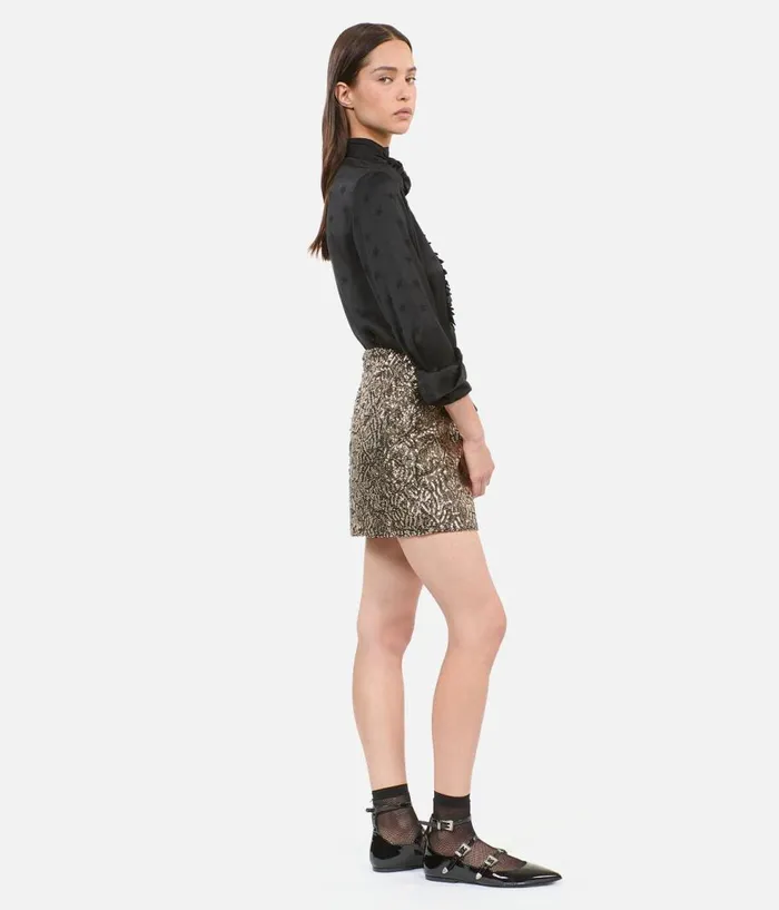 Women Skirts and Shorts THE KOOPLES Short Golden Sequined Skirt Women Skirts and Shorts THE KOOPLES Short Golden Sequined Skirt
