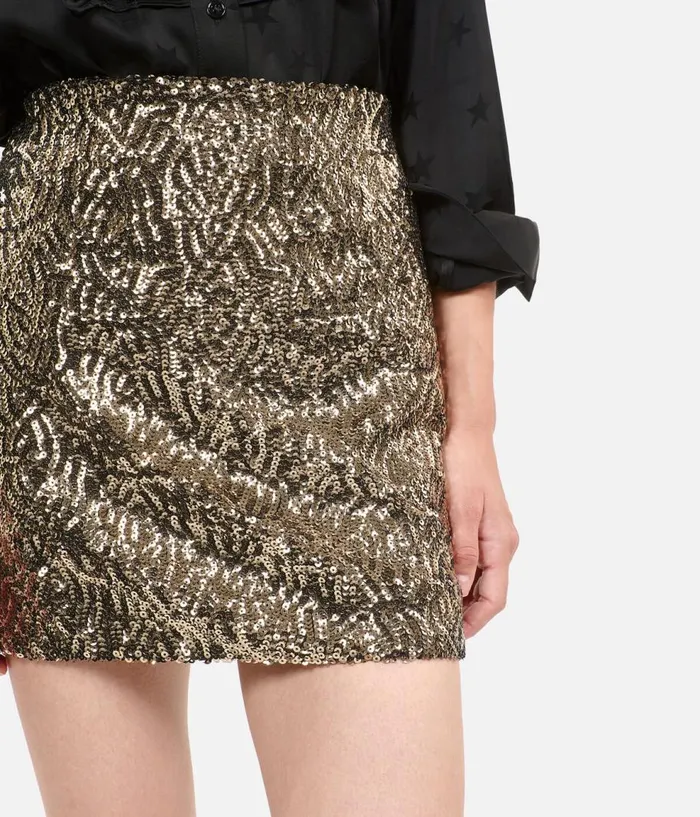 Women Skirts and Shorts THE KOOPLES Short Golden Sequined Skirt Women Skirts and Shorts THE KOOPLES Short Golden Sequined Skirt