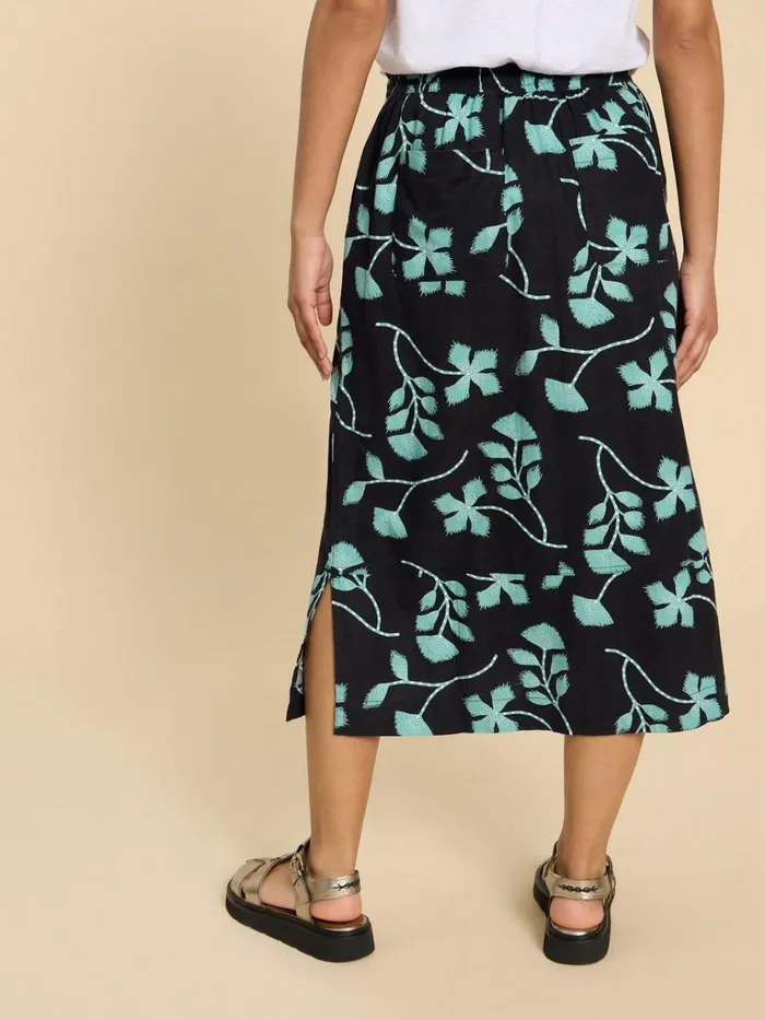 Women SKIRTS White Stuff Elle Linen Blend Skirt Black Print Women SKIRTS White Stuff Elle Linen Blend Skirt Black Print