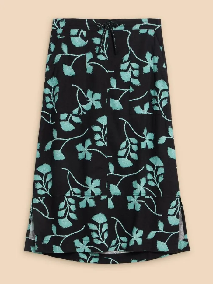Women SKIRTS White Stuff Elle Linen Blend Skirt Black Print Women SKIRTS White Stuff Elle Linen Blend Skirt Black Print