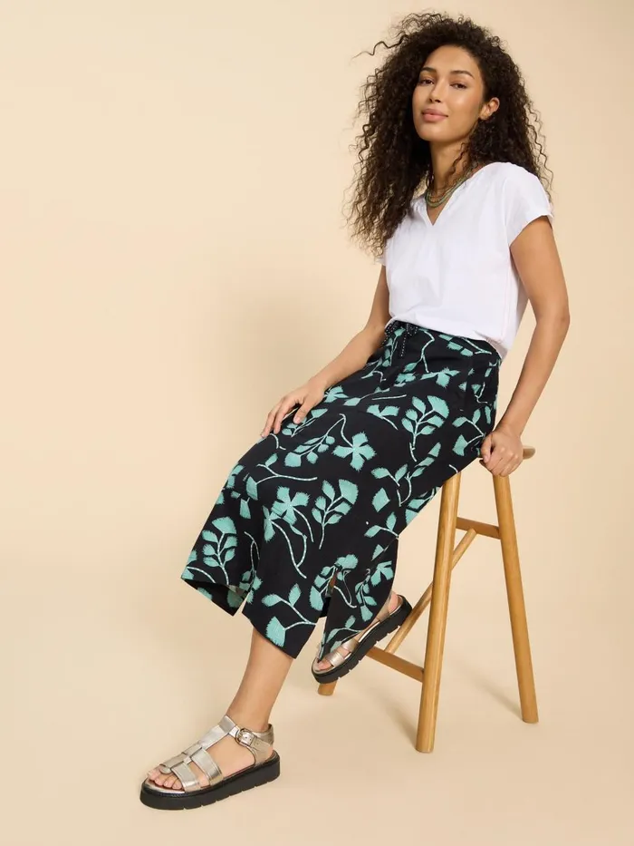 Women SKIRTS White Stuff Elle Linen Blend Skirt Black Print Women SKIRTS White Stuff Elle Linen Blend Skirt Black Print