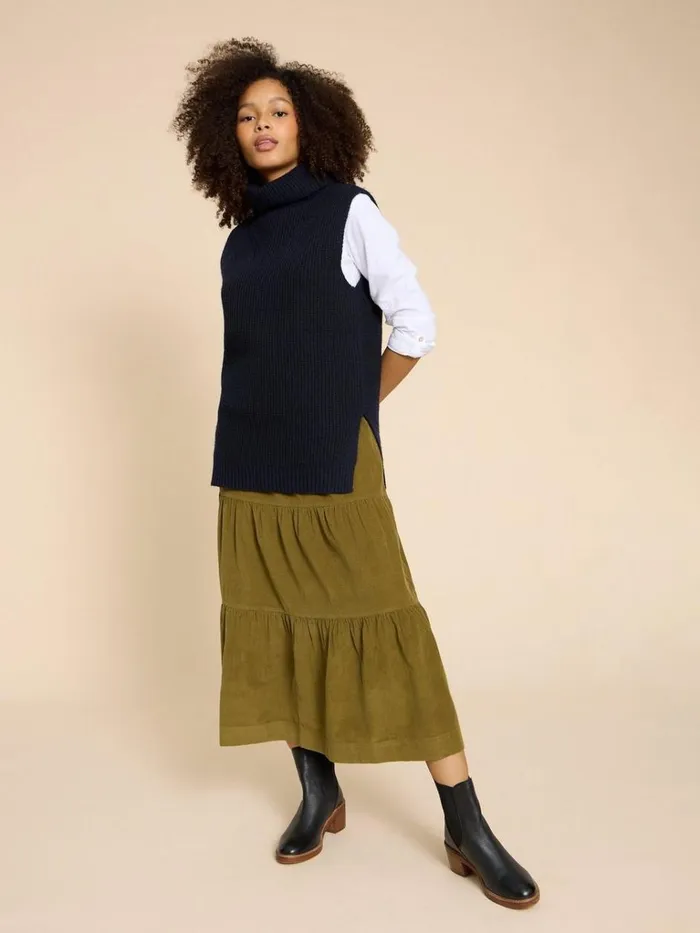 Women SKIRTS White Stuff Jade Tiered Cord Skirt Mid Chartreuse