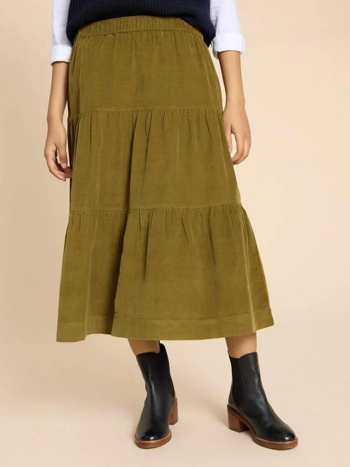 Women SKIRTS White Stuff Jade Tiered Cord Skirt Mid Chartreuse Women SKIRTS White Stuff Jade Tiered Cord Skirt Mid Chartreuse