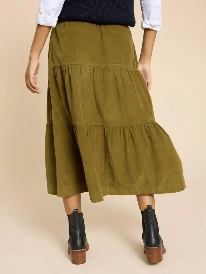 Women SKIRTS White Stuff Jade Tiered Cord Skirt Mid Chartreuse Women SKIRTS White Stuff Jade Tiered Cord Skirt Mid Chartreuse