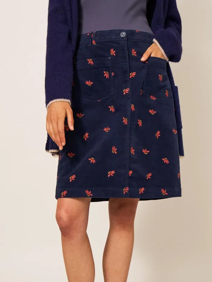 Women SKIRTS White Stuff Melody Embroidered Cord Skirt Navy Multi Women SKIRTS White Stuff Melody Embroidered Cord Skirt Navy Multi