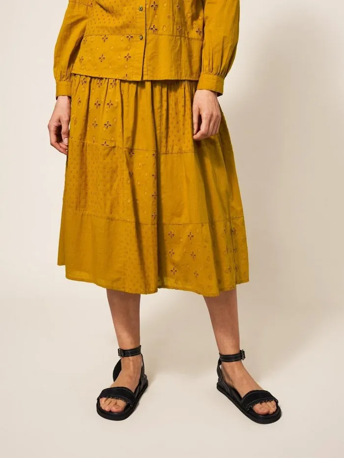 Women SKIRTS White Stuff Patchwork Broderie Midi Skirt Mid Tan