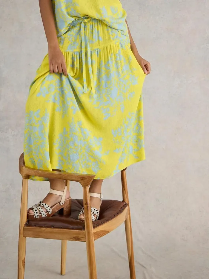 Women SKIRTS White Stuff Seema Eco Vero Midi Skirt Yellow Print