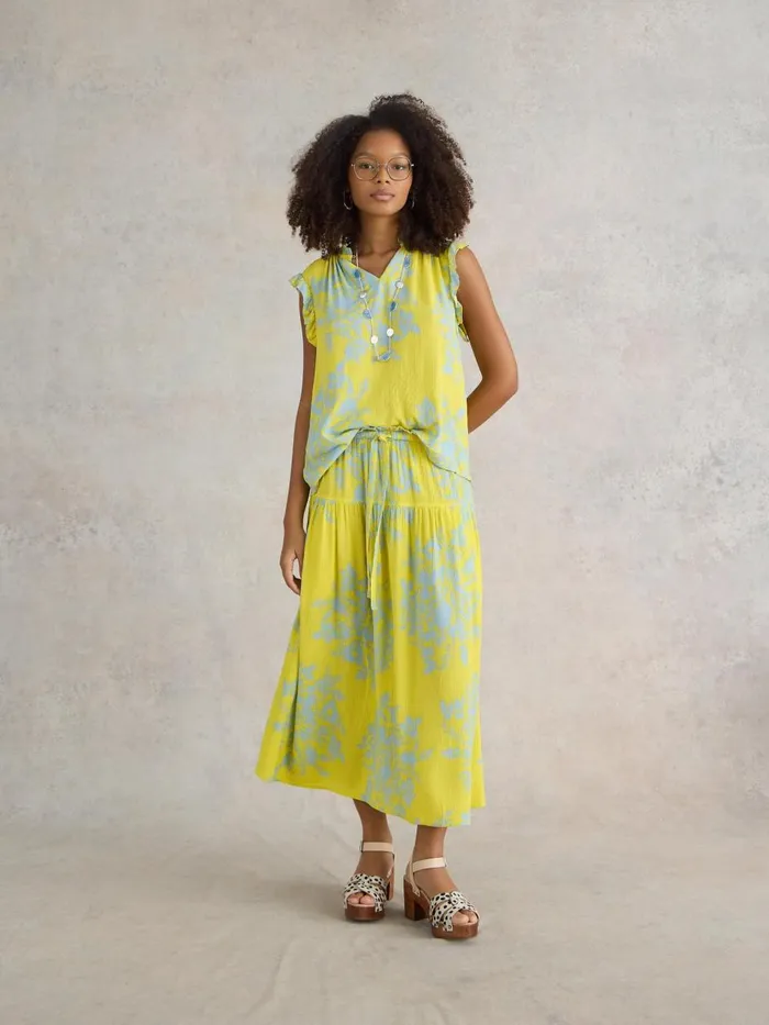 Women SKIRTS White Stuff Seema Eco Vero Midi Skirt Yellow Print
