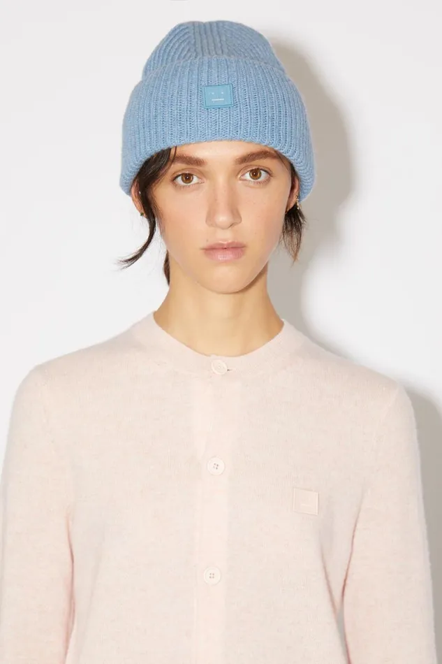 Women Small Face Logo Beanie Steel Blue Melange Acne Studios Hats