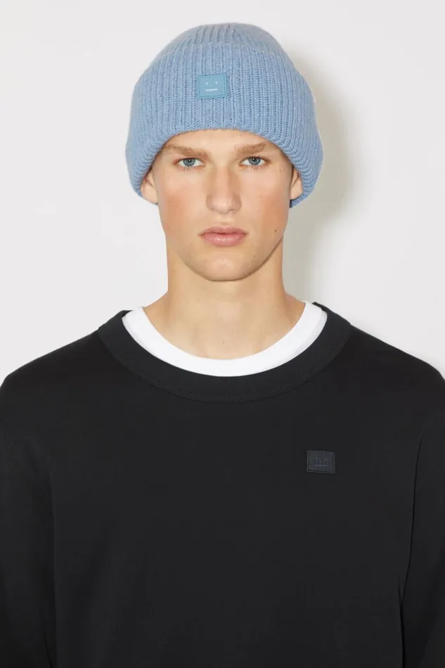 Women Small Face Logo Beanie Steel Blue Melange Acne Studios Hats