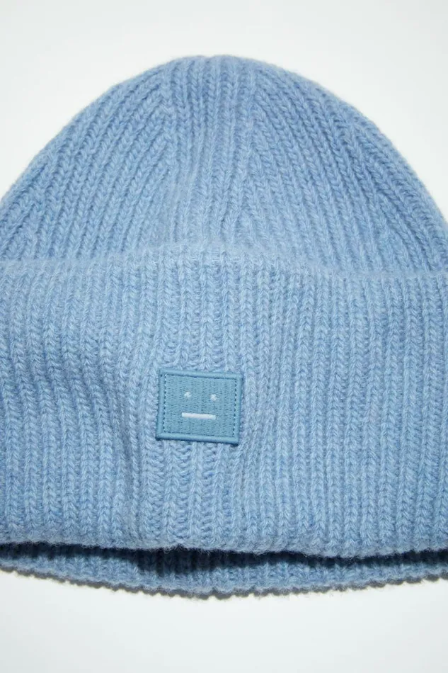 Women Small Face Logo Beanie Steel Blue Melange Acne Studios Hats