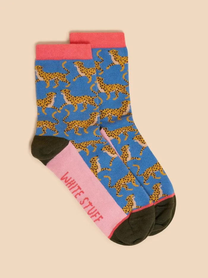 Women SOCKS White Stuff Cheetah Ankle Sock Blue Multi Women SOCKS White Stuff Cheetah Ankle Sock Blue Multi