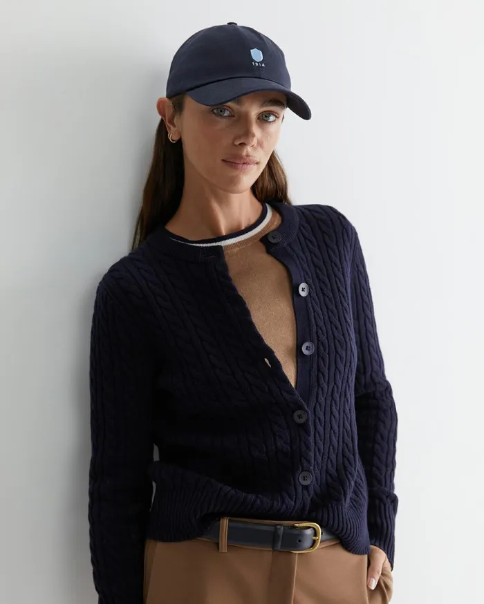 Women Sportscraft Knits and Cardigans Cable Merino Cotton Cardigan Navy